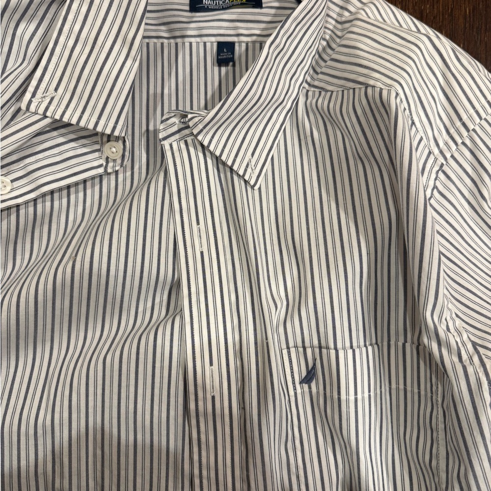 Nautica Men's Casual Striped Shirt - Navy and White